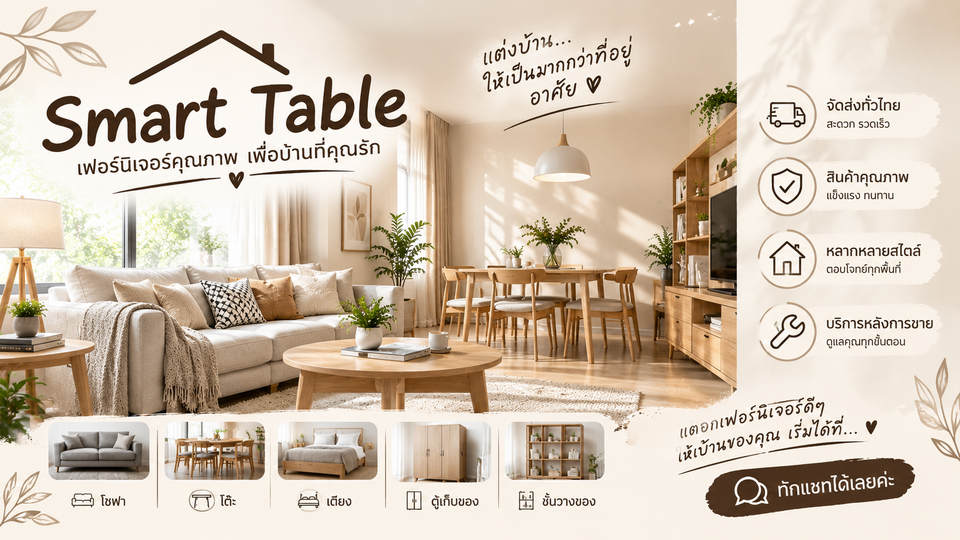 Smart Table เฟอร์นิเจอร์คุณภาพ เพื่อบ้านที่คุณรัก พร้อมบริการจัดส่งทั่วไทยและบริการหลังการขาย