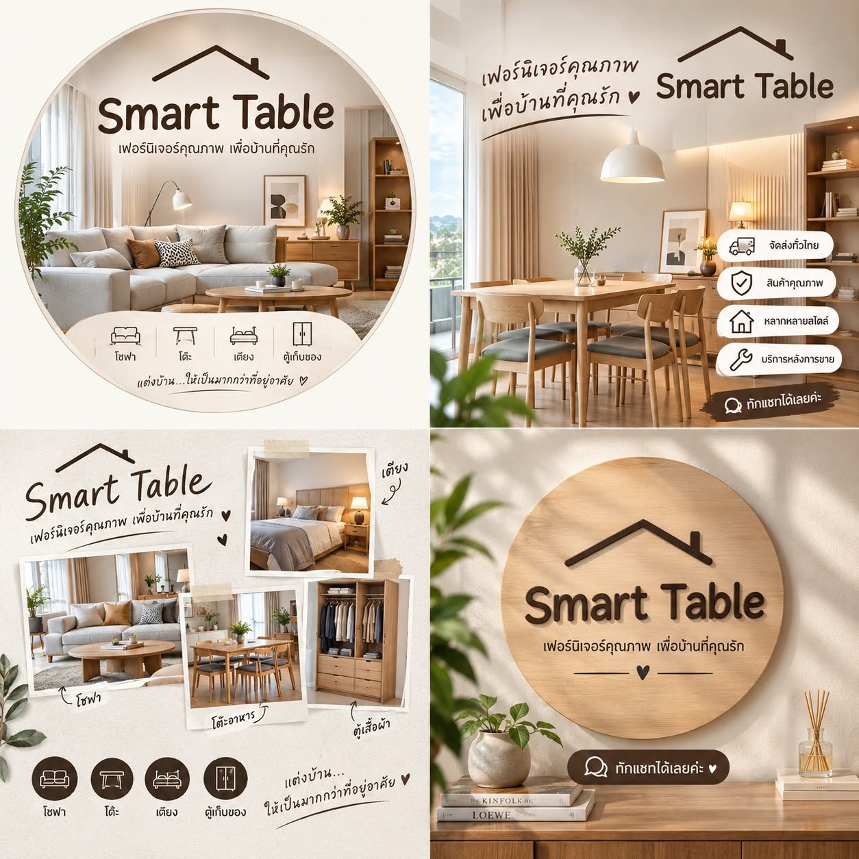 ภาพแนะนำแบรนด์ Smart Table ในโทนอบอุ่น ทั้งเฟอร์นิเจอร์และไอเดียแต่งบ้าน